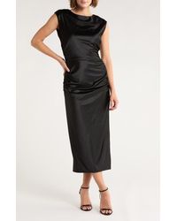 Chelsea28 - Ruched Cap Sleeve Satin Midi Dress - Lyst