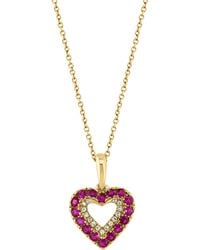 Effy - 14k Yellow Gold Diamond & Ruby Heart Pendant Necklace - Lyst