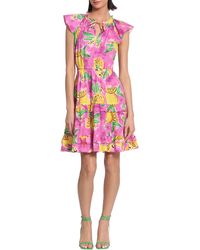 DONNA MORGAN FOR MAGGY - Print Cap Sleeve Tiered Dress - Lyst