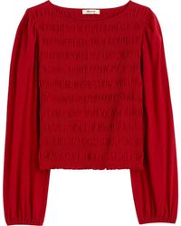 Madewell - Smocked Boat Neck Long Sleeve Cotton Top - Lyst