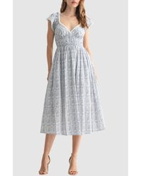 Lush - Flutter Sleeve Cinched Waist Cotton Midi Dress - Lyst