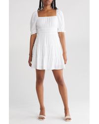ROW A - Ruched Bust Puff Sleeve Mini Dress - Lyst