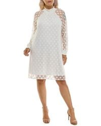 women's nina leonard mesh yoke trapeze dress Nina Leonard 3/4 Sleeve Trapeze Dress With Dot Illusion Yoke - Dresses & Skirts