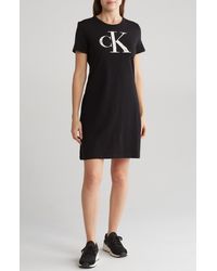 Calvin Klein - Logo Stretch Cotton T-shirt Dress - Lyst