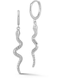 Glaze Jewelry - Rhodium Plated Sterling Silver Snake Drop Huggie Hoop Earrings - Lyst