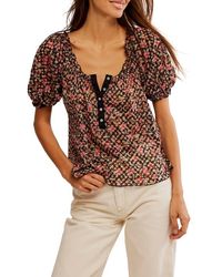 フリーピープル Free People Astra Peasant Top レディース シャツ トップス Black Combo Free People Women's Astra Peasant Top, Black Combo at Amazon