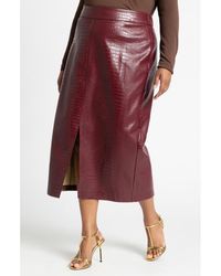 Eloquii - Croc Embossed Faux Leather Midi Column Skirt - Lyst