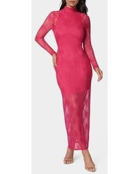 Bebe - Illusion Lace Long Sleeve Body-Con Dress - Lyst