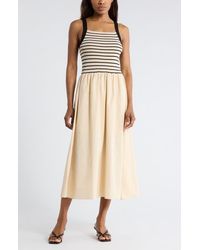 Blu Pepper - Stripe Sleeveless Mixed Media Midi Dress - Lyst