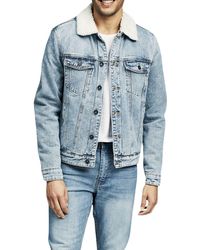 Cotton On Borg Faux Shearling Collar Denim Jacket In Distressed Blue At Nordstrom Rack