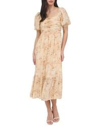 AUGUST SKY - Puff Sleeve Midi Dress - Lyst