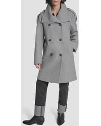 DKNY - Double Breasted Wool Blend Military Coat - Lyst
