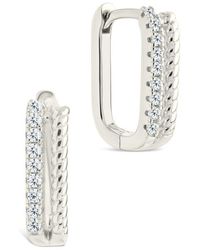 Sterling Forever - Cori Cubic Zirconia Rectangular Huggie Hoop Earrings - Lyst