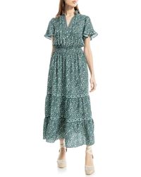 Max Studio - Smocked Flutter Sleeve Maxi Dress - Lyst