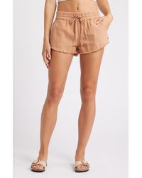 Roxy - Scenic Drawstring Waist Fray Hem Cotton Twill Shorts - Lyst