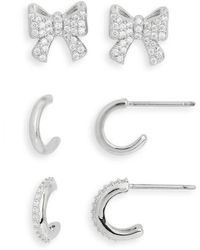 Nadri - Set Of 3 Cubic Zirconia Bow Stud & Huggie Hoop Earrings - Lyst