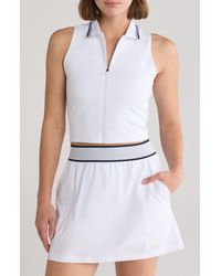 90 Degrees - Sleeveless Zip-up Crop Polo - Lyst
