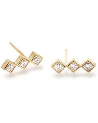 Ron Hami - 14k Yellow Gold Triple Diamond Geo Stud Earrings - Lyst