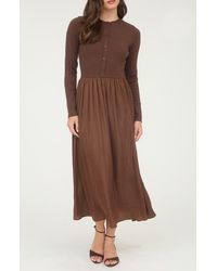 AUGUST SKY - Mixed Media Long Sleeve Maxi Dress - Lyst