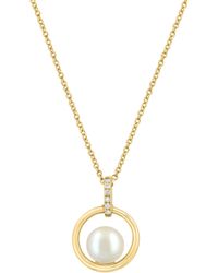 Effy - 14k Yellow Gold 7mm Freshwater Pearl & Diamond Circle Pendant Necklace - Lyst