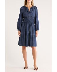Tommy Hilfiger - Long Sleeve Fit & Flare Chambray Dress - Lyst