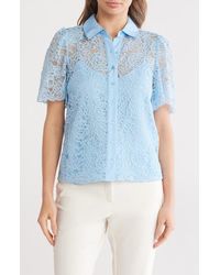 Nanette Lepore - Lace Short Sleeve Button-Up Shirt - Lyst