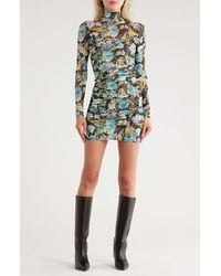 Cinq À Sept - Harper Floral Long Sleeve Ruched Mesh Minidress - Lyst