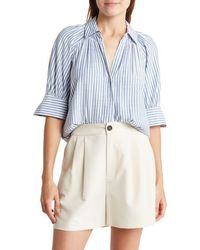 Max Studio - Stripe Short Sleeve Blouse - Lyst