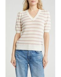 Caslon - Pointelle Short Sleeve Cotton Blend Sweater - Lyst