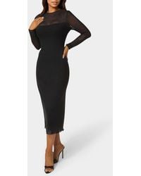 Bebe - Rhinestone Mesh Long Sleeve Body-Con Dress - Lyst