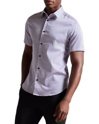 Ted Baker - Strisho Geometric Print Stretch Cotton Short Sleeve Button-up Shirt - Lyst
