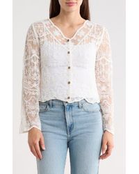Forgotten Grace - Embroidered Mesh Long Sleeve Top - Lyst