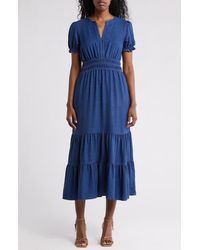 max studio crepe tiered maxi dress Max Studio Crepe Tiered Maxi Dress In Cream/black Poppy Ink Blot