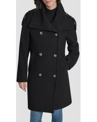 DKNY - Double Breasted Wool Blend Military Coat - Lyst