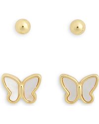 Argento Vivo - Set Of 2 Mother-Of-Pearl Butterfly & Ball Stud Earrings - Lyst