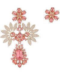Burberry Rhinestone Flower Mismatched Cocktail Earrings - Pink