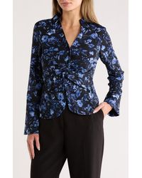 Nicole Miller - Floral Long Sleeve Twisted Front Top - Lyst