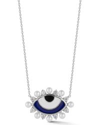 Sphera Milano - Rhodium Plated CZ Freshwater Pearl Pendant - Lyst