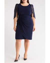 Connected Apparel - Flutter Sleeve Faux Wrap Dress - Lyst