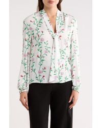 Longchamp - Floral Tie Neck Long Sleeve Top - Lyst