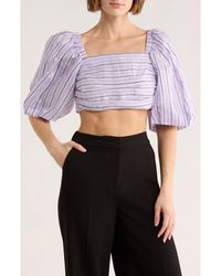 Sandro - Blonvilla Puff Sleeve Linen Blend Crop Top - Lyst