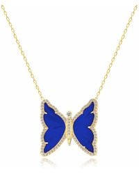 Gabi Rielle - 14k Gold Plate Sterling Silver Lapis & Cz Butterfly Pendant Necklace - Lyst