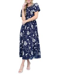 AUGUST SKY Mixed Media Long Sleeve Maxi Dress in Brown | Lyst