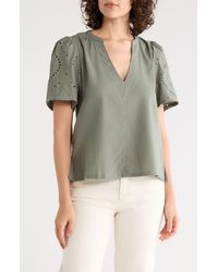 Splendid - Eyelet Split Neck Top - Lyst