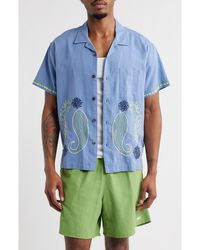 Obey - Quentin Embroidered Short Sleeve Cotton & Linen Button-Up Shirt - Lyst