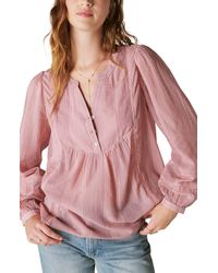 Lucky Brand - Lace Inset Long Sleeve Cotton Top - Lyst