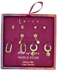 Leith - Set Of 5 Cubic Zirconia Stud, Drop & Huggie Hoop Earrings - Lyst