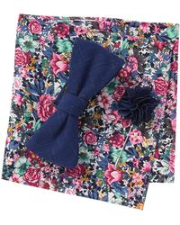 Original Penguin Hensel Solid Bow Tie, Pocket Square, & Lapel Pin Set - Blue