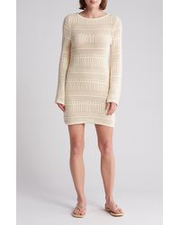 Lush - Long Sleeve Cotton Crochet Minidress - Lyst
