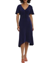 Maggy London - Ruched Flutter Sleeve Midi Dress - Lyst